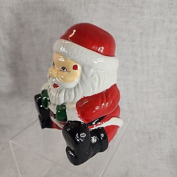 Vintage Santa Claus Piggy Bank Handpainted Traditional Seated w Stopper Plug 5" - Picture 3 of 9